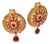 22 Karat Gold Ruby & Natural Pearl Yellow Gold Circle Stud Earring, Hanging Ruby For Sale