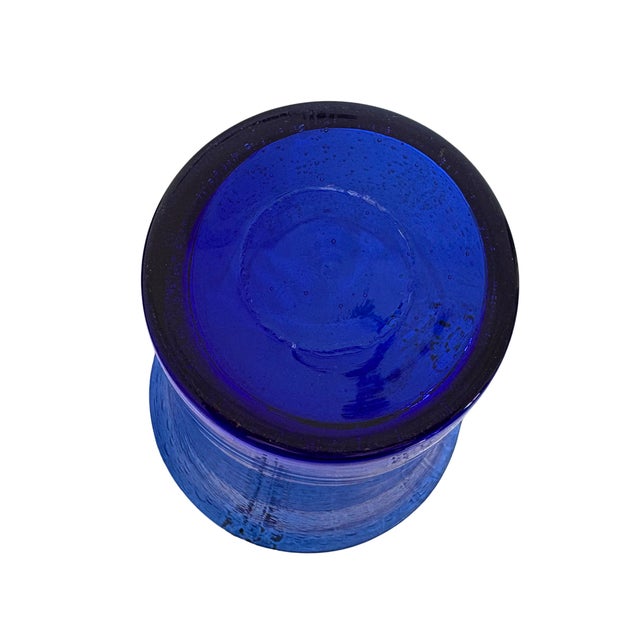 Large Mid-Century Modern French Hand-Blown Cobalt Blue Bubble Glass Vase from Biot, 1960s For Sale - Image 6 of 8