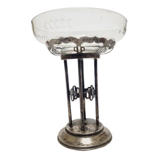 Art Deco Polish Silver Crystal Bowl on Stand, 1930s For Sale