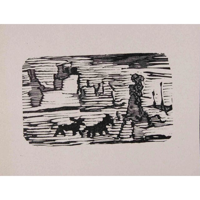 Mino Maccari, The Walk, Original Linocut, 1951 For Sale