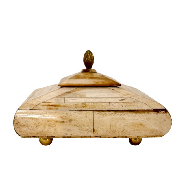 Mid-Century Modern 1970s Maitland Smith Style Bone Inlaid Box With Brass Finial For Sale - Image 3 of 13