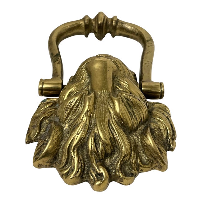 Metal Antique English Brass Lion Head Door Knocker For Sale - Image 7 of 10