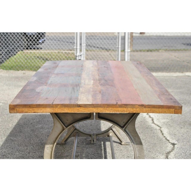 Brown Industrial Style Cast Iron and Reclaimed Wood Farmhouse Rustic Dining Table For Sale - Image 8 of 12