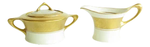Antique Art Nouveau Hutschenreuther Cacilie Gilded Porcelain Creamer and Sugar Bowl - a Pair