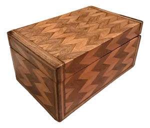 Vintage Marquetry Inlaid Wooden Jewelry Box Geometric Pattern