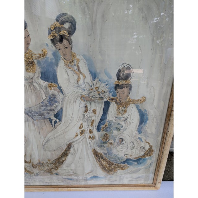 Mid 20th Century Asian Geisha Lady Signed Painting Massive Size For Sale - Image 15 of 18