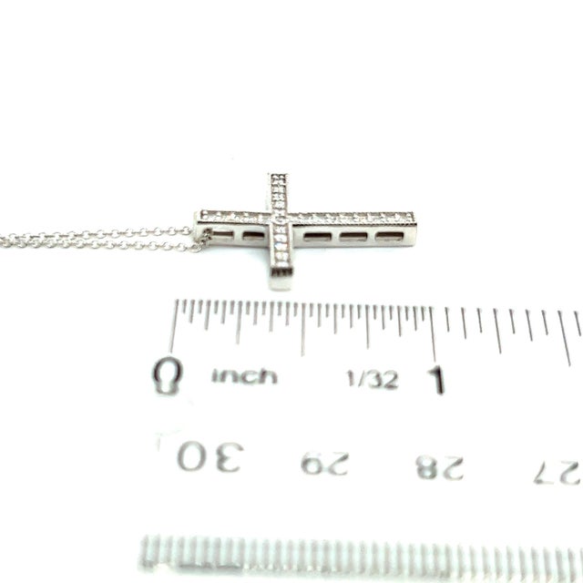 Natural Diamond Cross Pendant with Chain 17" 14k W Gold 0.25 CT Certified For Sale - Image 13 of 14