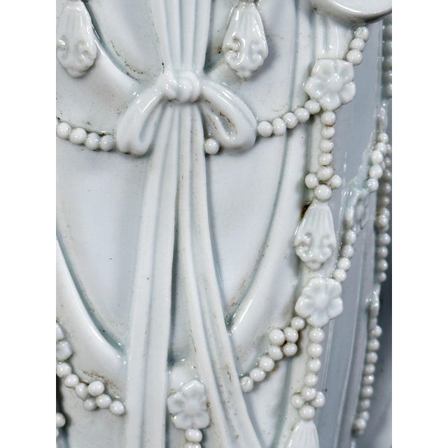 Vintage Chinese Blanc De Chine Guanyin Porcelain Deity Statue on Lotus Pedestal For Sale - Image 13 of 14