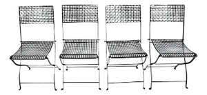 French Style Woven Black Enameled Iron Folding Bistro Chairs, Circa 1930 - Set of 4