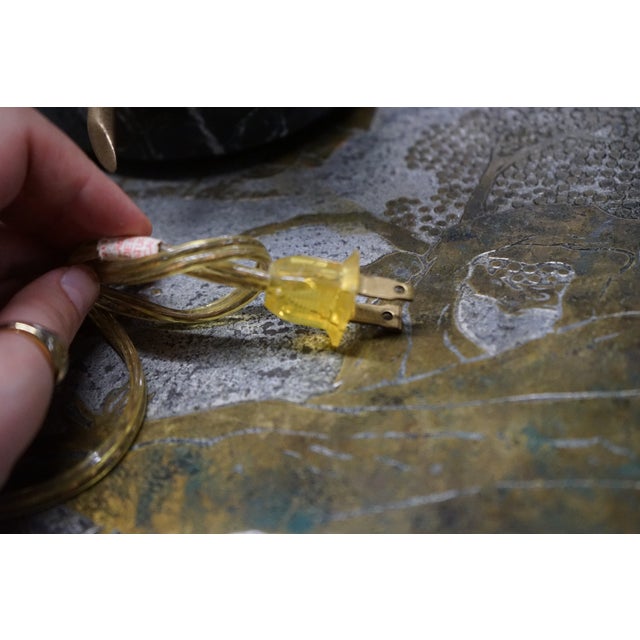 Brass Brass Palm Fronds Table Lamp on Black Marble Base by Chapman For Sale - Image 8 of 8