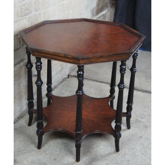 Theodore Alexander Traditional Walnut 2 Tier Octagon Center Accent Spider Table For Sale - Image 10 of 12