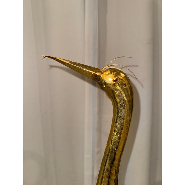 Mid-Century Modern Vintage Mid-Century Style Cast Aluminum Gilt Crane Sculptures - A Pair For Sale - Image 3 of 8