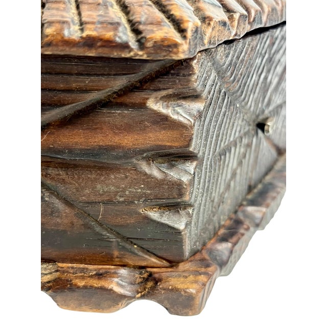 Mid 20th Century American Folk Tramp Art Carved Wood Box With Geometric Lid For Sale - Image 13 of 13