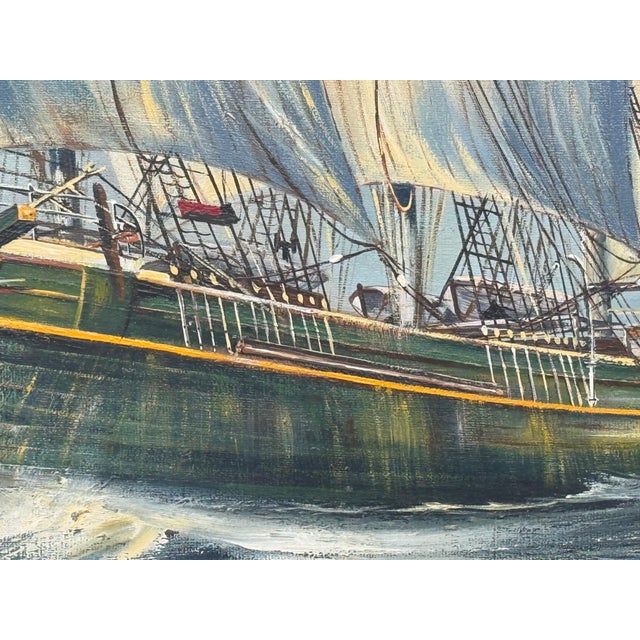 Thermopylae Clipper Sailing Ship at Sea - Vintage 20th Century Oil Painting 1970 Circa For Sale - Image 11 of 14
