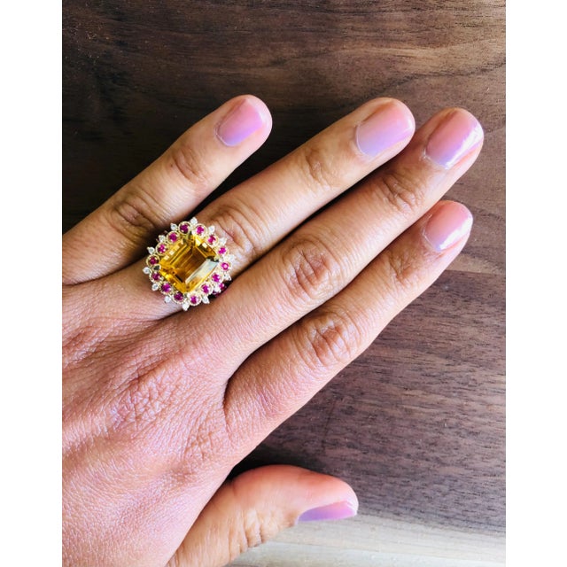5.31 Carat Citrine Sapphire Diamond Yellow Gold Engagement Ring Size 7 For Sale In Los Angeles - Image 6 of 6