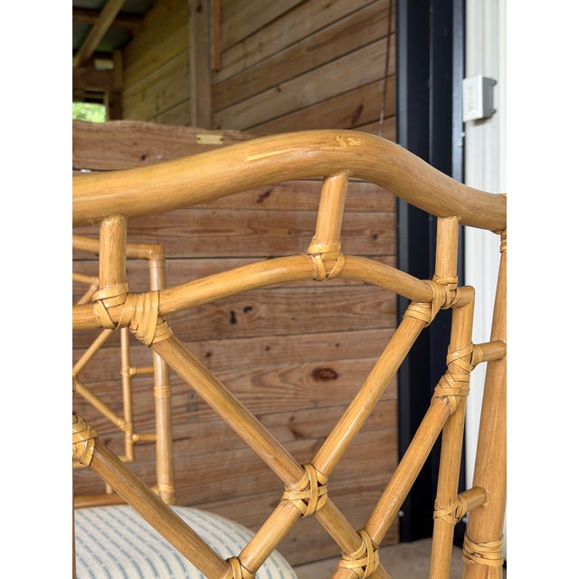 1990s Set of Four Vintage Lexington Chinese Chippendale Rattan & Faux Bamboo Dining Chairs For Sale - Image 5 of 12
