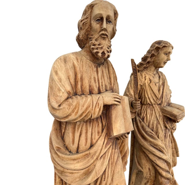 Antique Italian Hand Carved Wood Sculptures- A Pair For Sale - Image 4 of 12