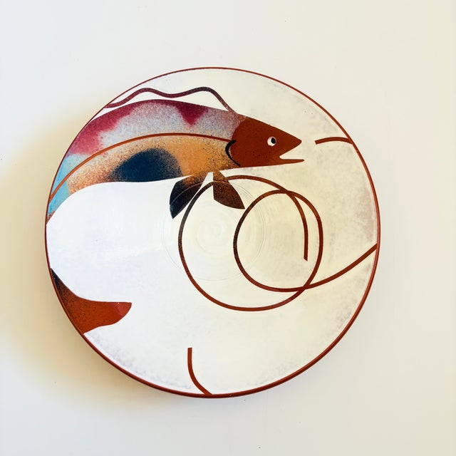 Contemporary Vintage Hand Painted Studio Pottery Fish Plate / Wall Hanging For Sale - Image 3 of 10