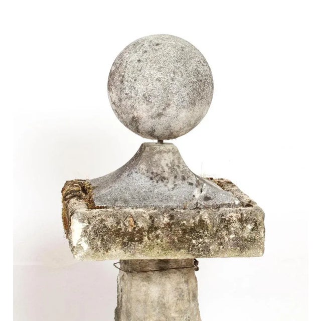 Vintage Reclaimed Weathered Composition Stone Ball Pier Caps, 1950s, Set of 2 For Sale - Image 6 of 12