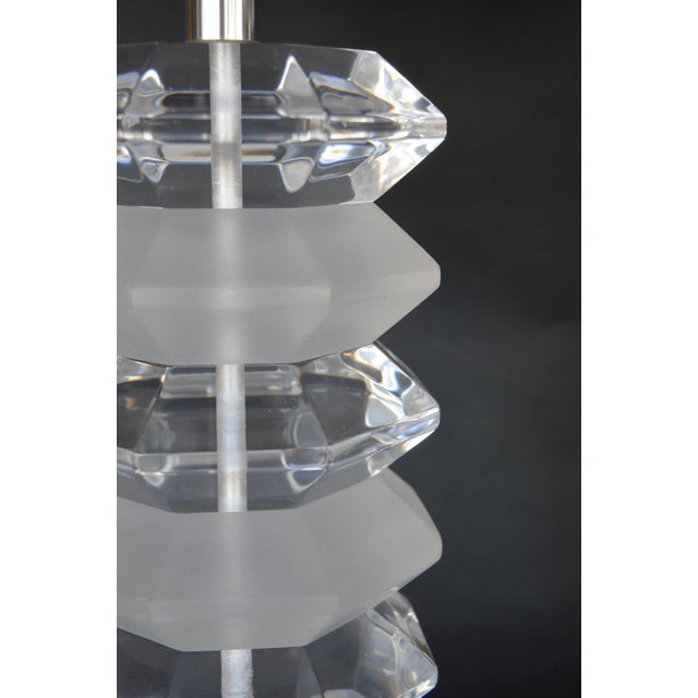Pair of frosted and clear acrylic table lamps.