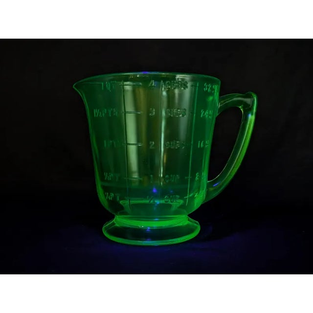 Vintage Depression Uranium Glass Footed Measuring Cup 1 Qt / 4 Cups / 32 oz Condition: Used, scratches, no chips, no...