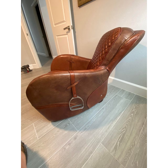 2010s Custom Made Timothy Oulton Leather Saddle Chair For Sale - Image 5 of 9