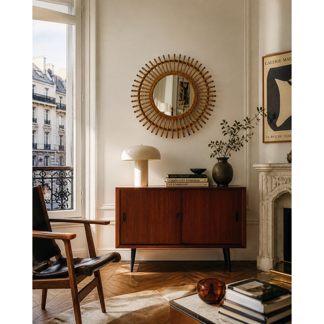 Mid-Century Italian Rattan & Bamboo Sunburst Mirror With Brass Accents For Sale - Image 15 of 15