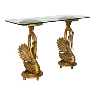 Gilded Carved Wood Swan Modernist Console Table For Sale