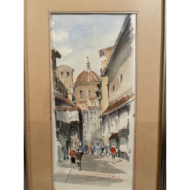 Cream Late 20th Century “Cattedrale Di Santa Maria Del Fiore” Watercolor Street Scene, Signed Rino Golinelli For Sale - Image 8 of 12