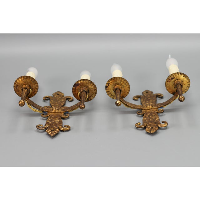 Antique French Gilt Wrought Iron Sconces, 1890s, Set of 2 For Sale - Image 10 of 18