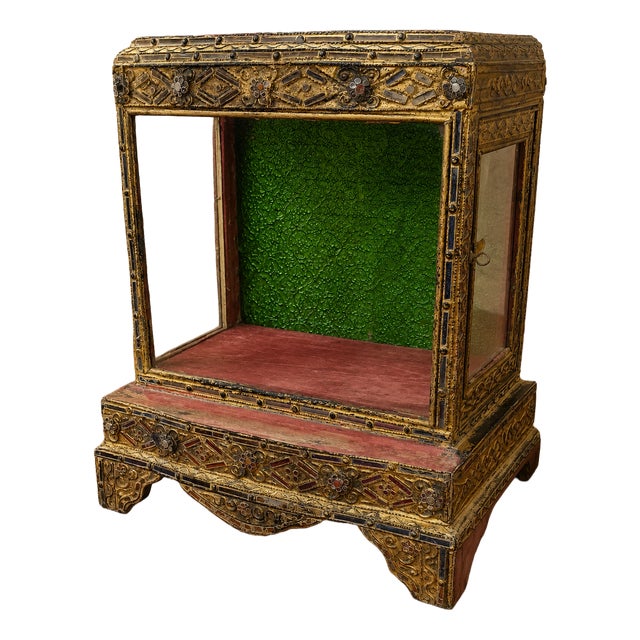 Antique Asian Burmese Temple in Wood and Gilded Metal, 1800s For Sale