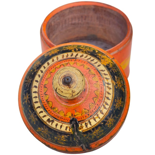 Mid 20th Century Mid 20th Century Hand-Painted Colorful Asian Wooden Lidded Bowl For Sale - Image 5 of 8