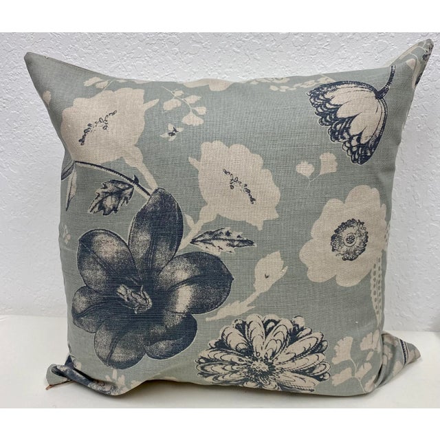 Pair of Square 20" Pillows With a Blue Batik Floral Pattern - Made in Uk For Sale - Image 4 of 9