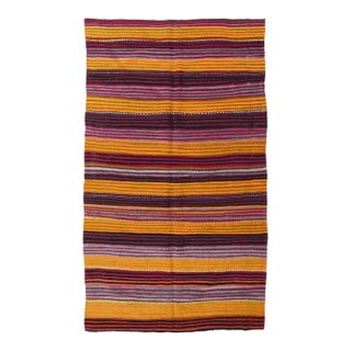 Striped Turkish Vintage Kilim Rug - 5`5" X 10`0" For Sale