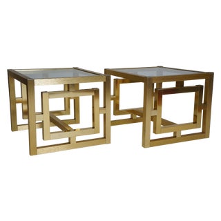 Gold Fret Work Side Tables - A Pair For Sale
