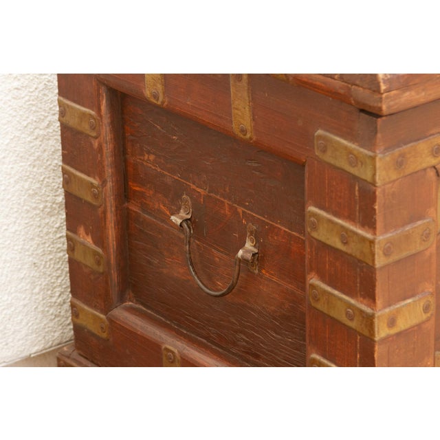 Vintage Teak & Brass Captain's Chest For Sale - Image 9 of 11