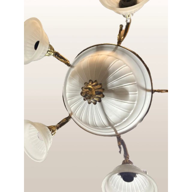 Bronze Mid-Century Art Deco Bronze and Crystal 5 Arm Chandelier For Sale - Image 8 of 10