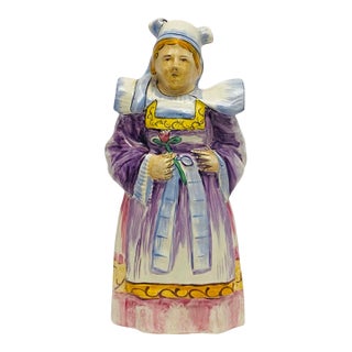 Mid Century French Faience Figural Figurine Traditional Costume and Headdress For Sale