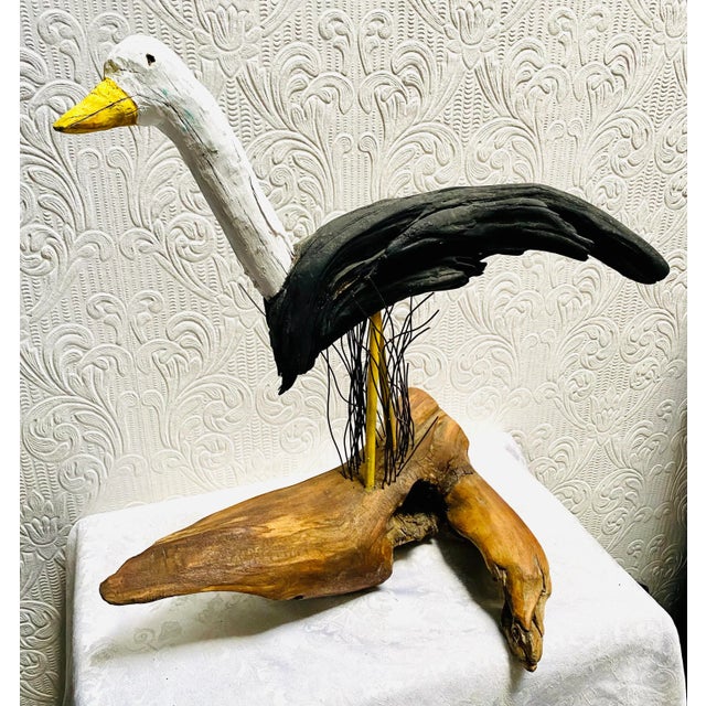 Vintage Coastal Hand-Carved and Painted Large Seagull Driftwood Statue For Sale - Image 13 of 13