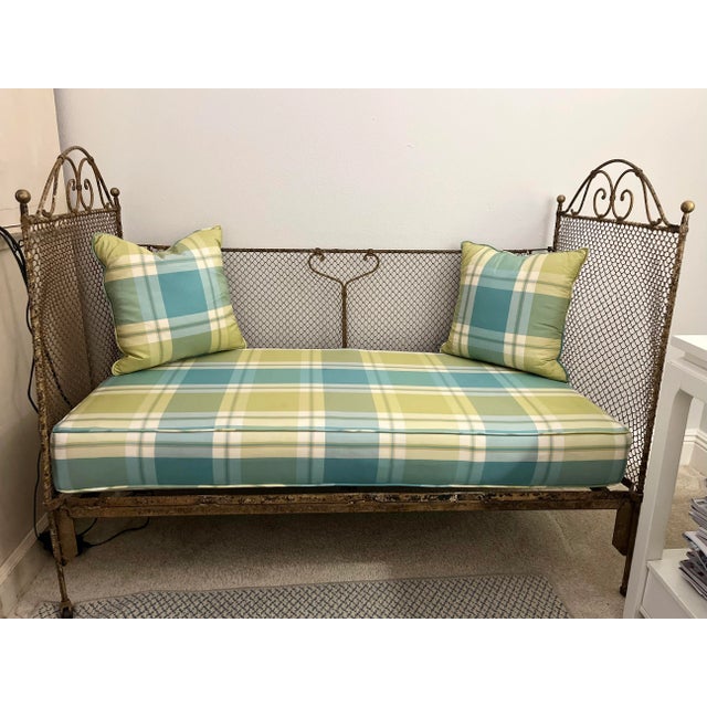 1960s Vintage French Settee, Metal With Silk Cushions For Sale In New Orleans - Image 6 of 6