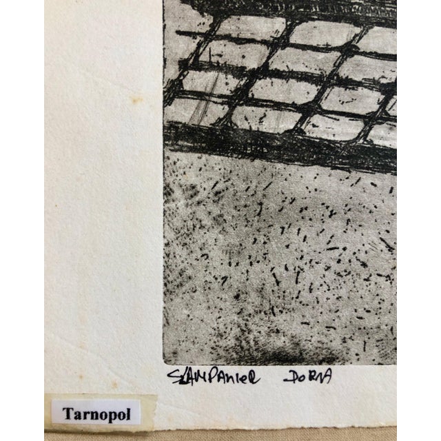 Folk Art Dora Szampanier, Tarnopol, Ukraine Jewish Memorial Etching Destroyed Synagogue Folk Art Judaica For Sale - Image 3 of 7