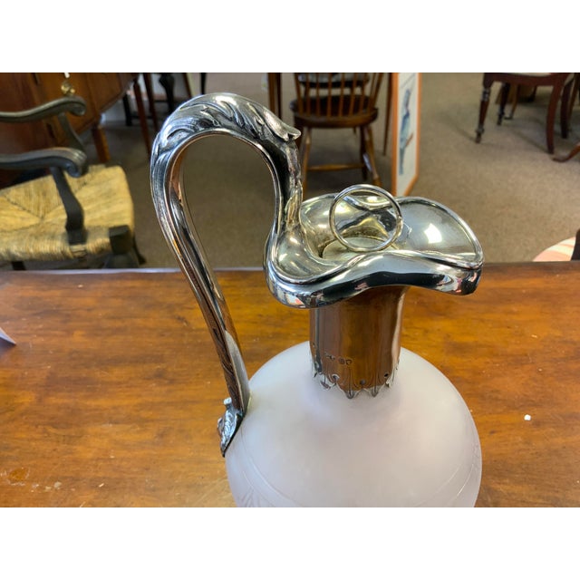 Late 19th century Victorian Claret. Glass and sterling English silver. Stamped Hallmarks. Frosted glass body with silver...