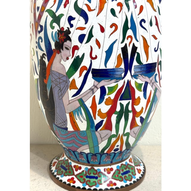 Pair of Chinese Cloisonné Vases with Egyptian Revival Motifs, Later 20th Century For Sale - Image 4 of 18