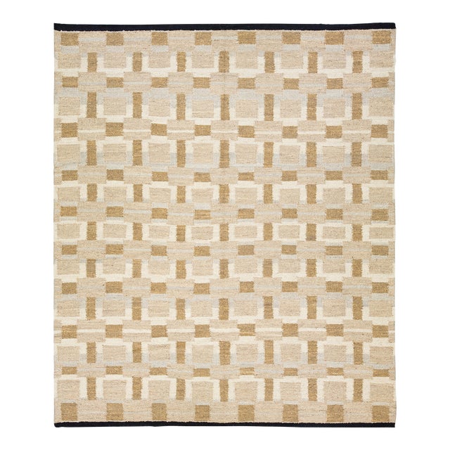 Modern Brown Dhurrie Wool Rug Handmade With Geometric Design For Sale