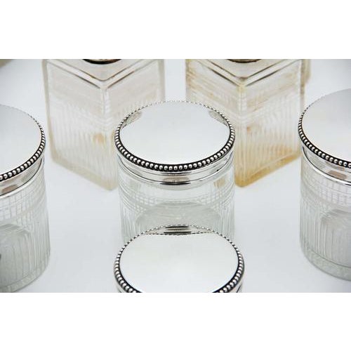 Toiletry Set in Silver and Cut Glass with Fluting at the Top, Set of 12 For Sale - Image 6 of 8