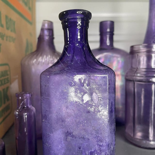 Late 19th Century Large Collection of Antique Purple Glass Bottles- Set of 16 For Sale - Image 5 of 11