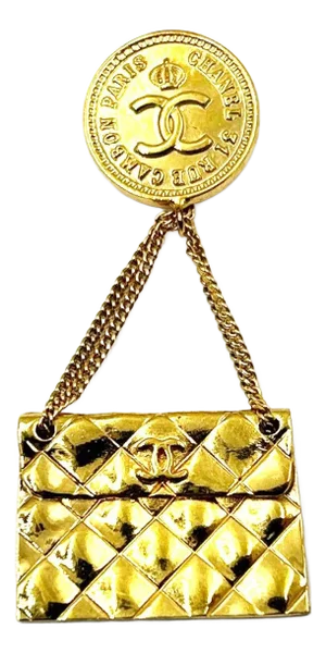 Vintage Chanel Gold Plated Coin Handbag Brooch