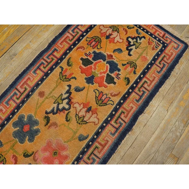 1920s Orange Amber Floral Antique Chinese Tibetan Rug 2'1" X 8'4" Wool Knotted Carpet Runner For Sale - Image 9 of 11