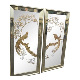 Two Vintage 1970 Phoenix Bird Etched Mirror For Sale