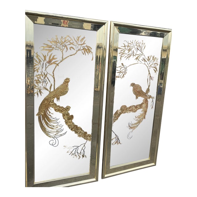 Two Vintage 1970 Phoenix Bird Etched Mirror For Sale